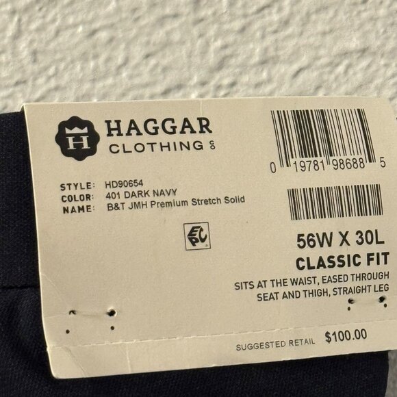 J.M. Haggar Big/Tall Pleated  Fit Dress Pants Dark Navy Hidden Expandable Waistb - Picture 7 of 11
